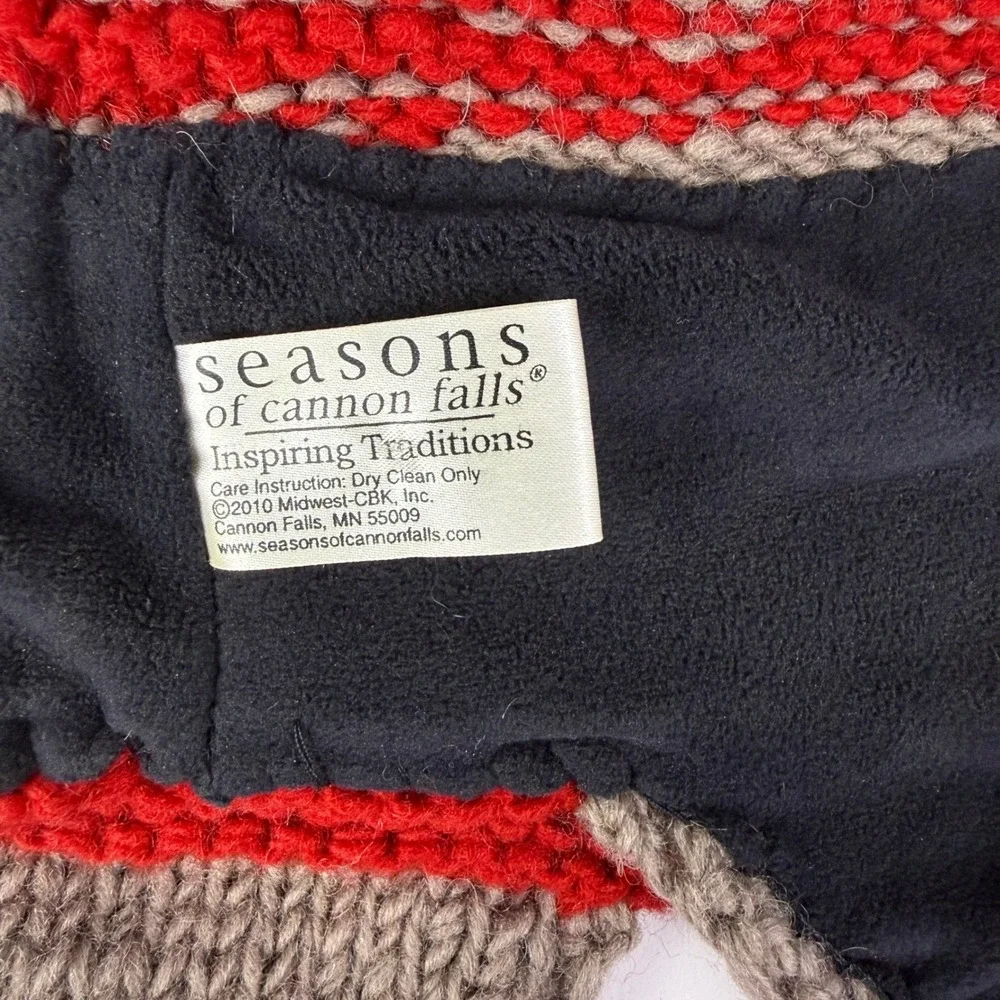 Seasons of Cannon Falls Wool Earflap Hat Red Brown Tassel Pom‎ Pom Winter